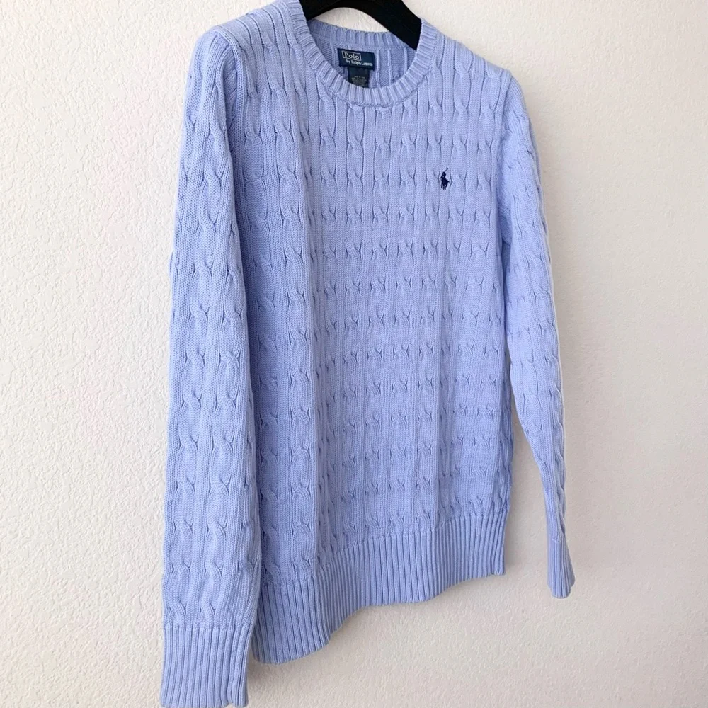 Ralph Lauren periwinkle cable knit cotton pullover sweater